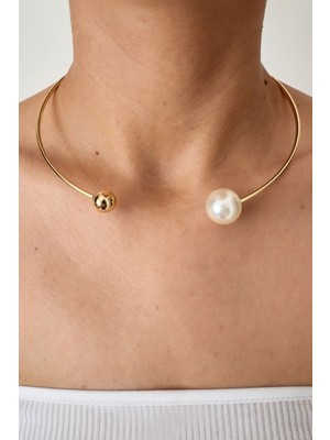 Rmy Moda Kadın Gold Inci Detaylı Tasma Choker Kolye