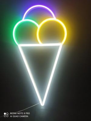 Dondurma Şeklinde Neon LED (Büyük Boy 49CM-24CM), Duvara Monte & Adaptörlü – 3D Baskı Tasarım