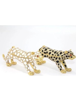 Mentra Online Swaroski Taşlı Tekli Leopar Dekoratif Obje 14X5 cm