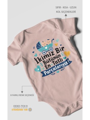Morivo Kids Ikimiz Bir Bütünün Yazılı Kısa Kollu Bebek Body %100 Pamuk