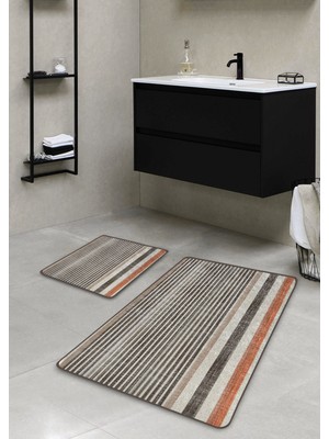 Empressco Yıkanabilir 2’li Banyo Paspası Seti, Soft Çizgi Desen, Kaymaz Taban, 60X100 ve 50X60 cm
