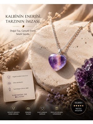 Morlisse 💜 Ametist Kalp Doğal Taş Kolye Doğal Ametist Kalp Kolye | Doğal Taş Kolye | El Yapımı Şık Kadın Kolyesi | Hediyelik Mor Kristal Kolye