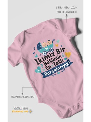 Morivo Kids Ikimiz Bir Bütünün Yazılı Kısa Kollu Bebek Body %100 Pamuk