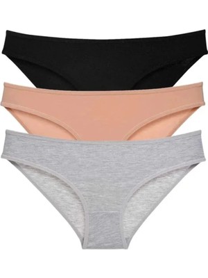 Modanı Seç 3 Adet Süper Eko Set Likralı Kadın Slip Külot Siyah Ten Gri