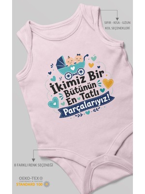 Morivo Kids Ikimiz Bir Bütünün Yazılı Sıfır Kollu Bebek Zıbını %100 Pamuk