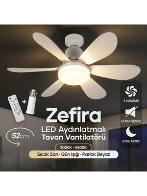 Feny F80 Tavan Vantilatörü Kumandalı 3 Renk LED Aydınlatmalı 6 Kanatlı 3 Kademe Hız Sessiz Tavan Fanı