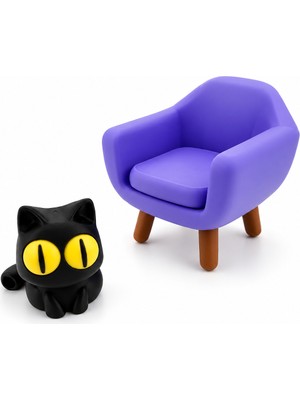 Yapı3D Sevimli Kedi Figürlü Dekoratif Mini Koltuk Seti 🎁 Masaüstü Dekoru 🏡 Ofis ve Çalışma Masası Süsü