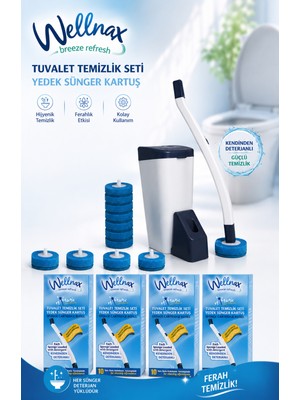 Wellnax Breeze Refresh Özel Tuvalet Temizlik Seti+40 Adet Kullan At Deterjanlı Tuvalet Yedek Sünger