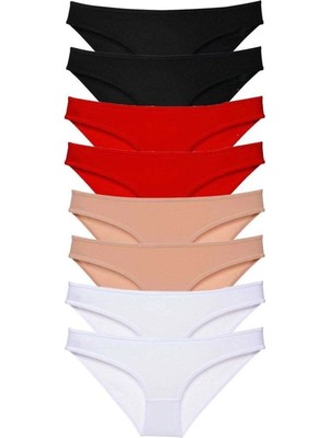 Bi Cooll 8 Adet Süper Eko Set Likralı Kadın Slip Külot Siyah Kırmızı Ten Beyaz Mudanis