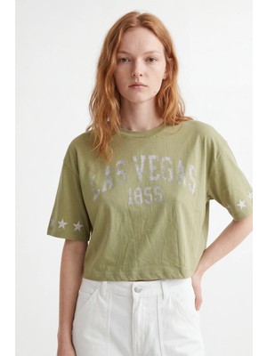 Hakke Vintage Las Vegas Baskılı Kadın Oversize T-Shırt