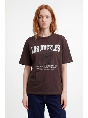 Hakke Los Angeles Teddy Baskılı Oversize T-Shırt