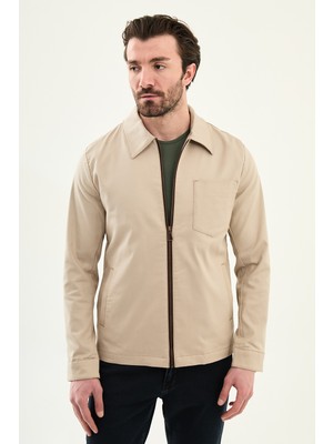 MCR Düz Slim Fit Gömlek Yaka Fermuarlı Punto Dikişli Erkek Mont