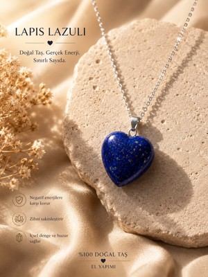 Morlisse Doğal Lapis Lazuli Kalp Kolye | Doğal Taş Kolye | El Yapımı Mavi Taş Kadın Kolyesi | Şık Hediyelik Kolye