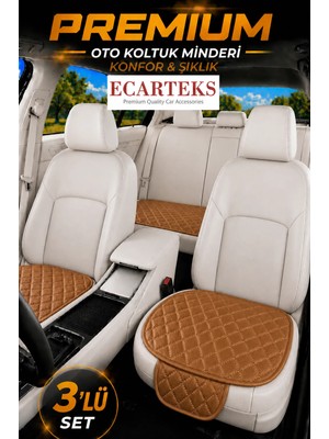 ECARTEKS Premium Quality Car Accessories Araç Koltuk Minderi Oturak Takım 3 Parça Aracınıza Değer Katın Taba Deri Taba Iplik