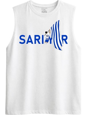 Rabona Fashion Sarıyer Mavi Beyaz Dalgalanan Sıfır Kol Atlet
