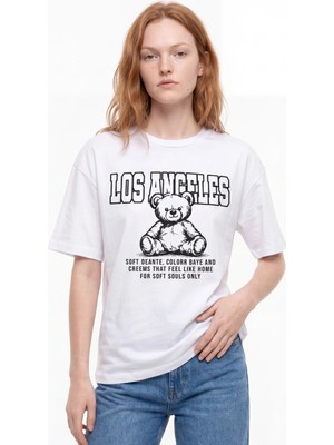 Hakke Los Angeles Teddy Baskılı Oversize T-Shırt
