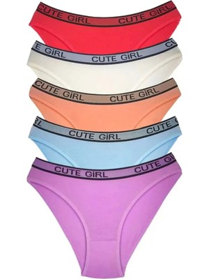 Bi Cooll 5 Adet Beli Yazılı Pamuklu Kalın Lastik Kadın Slip Külot