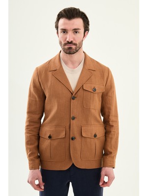 MCR Düz Slim Fit Apaç Yaka Torba Cep %100 Keten Erkek Trenchcoat