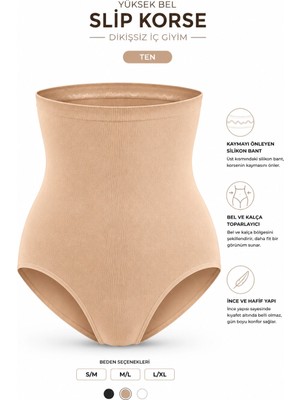 D Lingerie D'lingerie Dikişsiz Yüksek Bel Silikon Bantlı Slip Korse - Ten DM06T