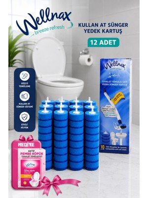 Wellnax Breeze Refresh Kullan At 120 Adet Deterjanlı Tuvalet Yedek Süngeri+Pembe Köpük Hediye