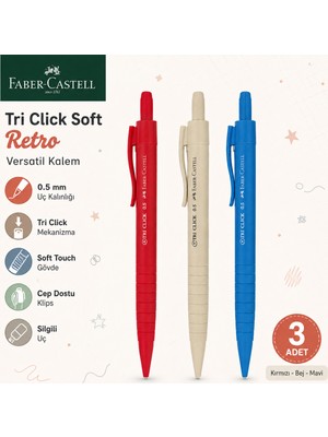 Danacı Kırtasiye Faber-Castell Tri Click Soft Retro 0,5 Versatil Kalem 3 Adet Set