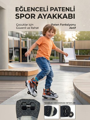 Enoch Çocuk Patenli Işıklı Tekerlekli Spor Ayakkabı & Rahat Cırt Cırtlı Kaykay Ayakkabı 4 Tekerli Sneaker