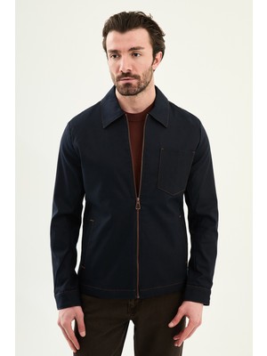 MCR Düz Slim Fit Gömlek Yaka Fermuarlı Punto Dikişli Erkek Mont