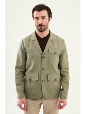 MCR Düz Slim Fit Apaç Yaka Torba Cep %100 Keten Erkek Trenchcoat