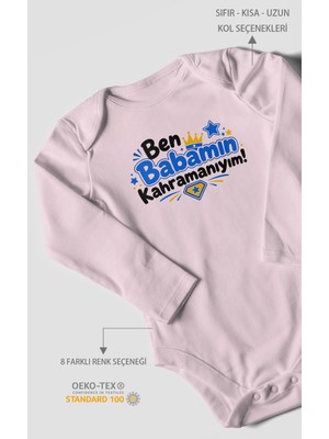 Morivo Kids Ben Babamın Kahramanıyım Uzun Kollu Bebek Body %100 Pamuk