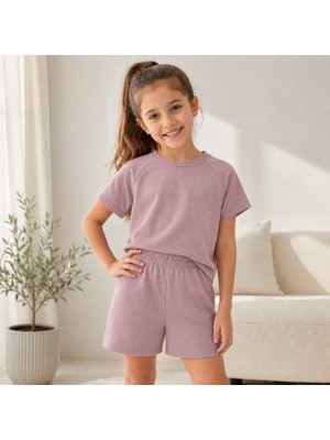 Tace Kids Tace Kıds Kız Çocuk Taşlı Beli Lastikli Şortlu Rahat Oshyo Kumaş Yazlık Takım- 4-9 Yaş