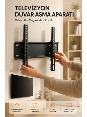 Enco Store Yüksek Taşıma Kapasiteliniversal Tv Duvar Askı Aparatı 32-42 Inç Güvenli Sabitleme Sistemi