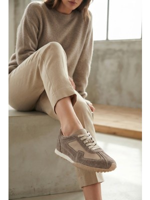 Solly Pamir 6397 Kum Süet Hakiki Deri Kadın Sneaker
