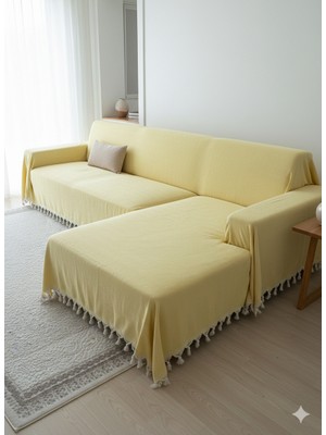 Feray Home Koltuk Örtüsü 180X210 cm | Kaymaz Dokulu, Püsküllü Şık Tasarım %100 Pamuk
