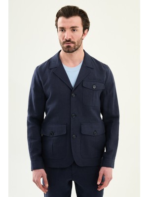 MCR Düz Slim Fit Apaç Yaka Torba Cep %100 Keten Erkek Trenchcoat