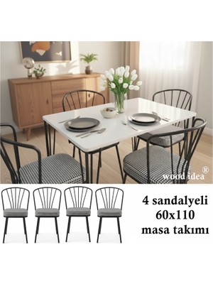 Wood İdea Yemek Masası Mutfak Masası ,balkon Masası 60X110 4 Sandalyeli Beyaz