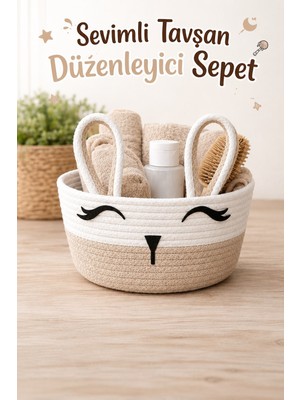 Jasper Minibunny Jüt Ip Bej Sevimli Tavşan Düzenleyici Sepet Organizer 20X12 cm