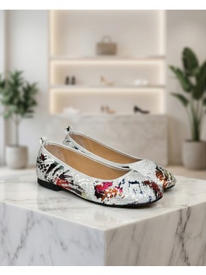 Futsi Shoes Arıa Beyaz Renkli Desenli Hakiki Deri Kadın Kumaş Babet