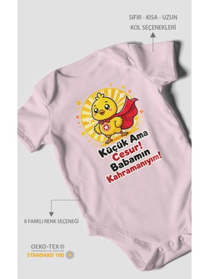 Morivo Kids Küçük Ama Cesur Babamın Kahramanıyım Kısa Kollu Bebek Body %100 Pamuk