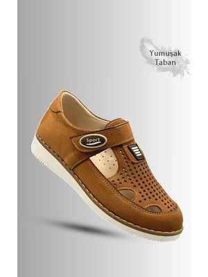 Sermoda Çocuk Sandalet - Cırtlı Süet Yumuşak Taban Erkek Çocuk Sandalet Taba