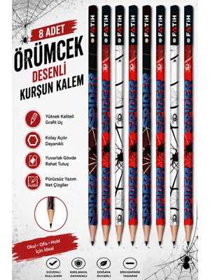 Artlantis Örümcek Kurşun Kalem 8 Adet Fatih Yuvarlak Gövdeli Siyah Kurşun Kalem 2b Yumuşak Yazım Kolay Tutuş Kaliteli Okul Sınıf