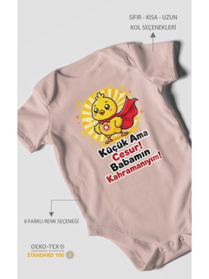 Morivo Kids Küçük Ama Cesur Babamın Kahramanıyım Kısa Kollu Bebek Body %100 Pamuk
