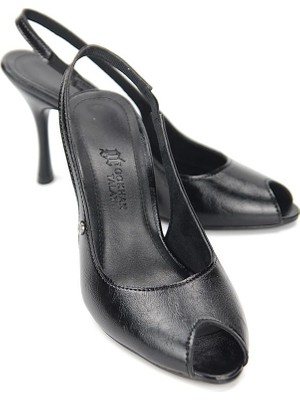 Gökhan Talay Nivra Peep Toe Fındık Burun (8 Cm) Siyah Rugan Kadın Topuklu Ayakkabı