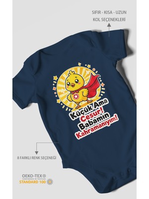 Morivo Kids Küçük Ama Cesur Babamın Kahramanıyım Kısa Kollu Bebek Body %100 Pamuk
