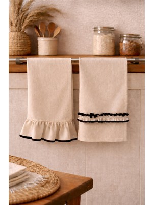 Empressco Bej Keten Fırfırlı 2’li Doğal Kurulama Bezi 35X55 cm Set