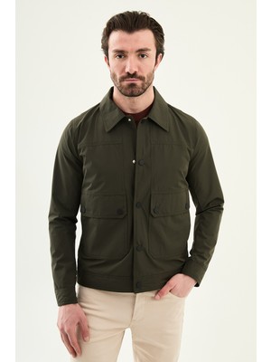 MCR Düz Slim Fit Gömlek Yaka Torba Cepli Baharlık Erkek Mont