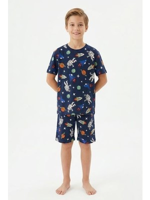 İsobel Kids Erkek Çocuk Uzay ve Astronot Desenli Kısa Kollu Şortlu Pijama Takımı