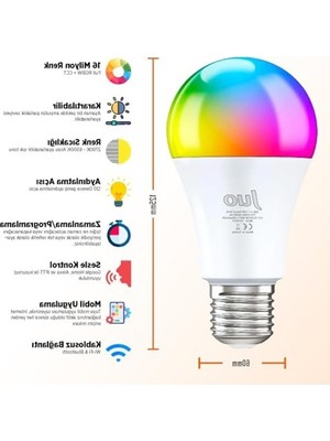 MarkEntegra 11W LED Rgb Wifi & Bluetooth Akıllı Ampul, Kolay Kontrol ve Enerji Tasarrufu