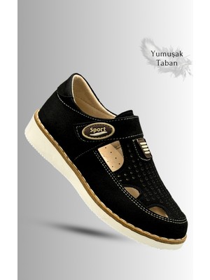 Sermoda Çocuk Sandalet - Cırtlı Süet Yumuşak Taban Erkek Çocuk Sandalet Siyah