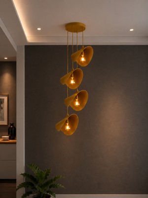Avizade Twist 4'lü Eskitme Sarkıt Modern Avize – Ayarlanabilir Modern Metal Dekoratif Galeri Boşluğu ve Yüksek Tavan Avizesi