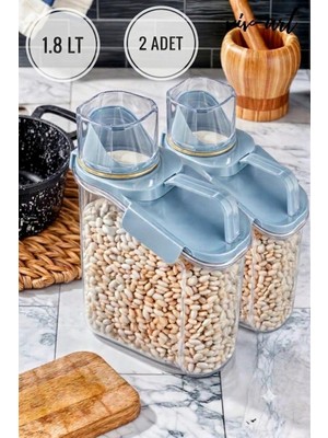 Vivart Bakliyat ve Deterjan Contalı Sızdırmaz Kapaklı Erzak Saklama Kabı - Ölçekli Bakliyat Kabı Düzenleyici- 1800 Ml- Mavi- 2 Adet